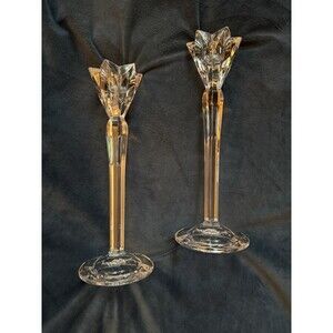 Waterford Crystal Candle Holders Marquis Flora 10" Set Of 2 Irish Clear